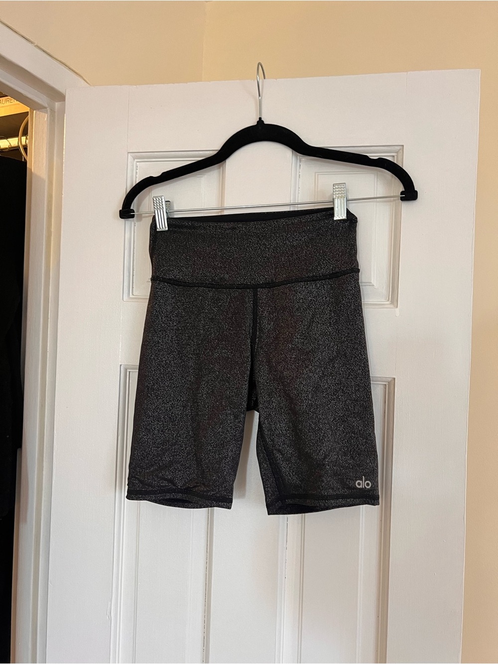 Alo High-Waist Shimmer Bike Shorts in Charcoal